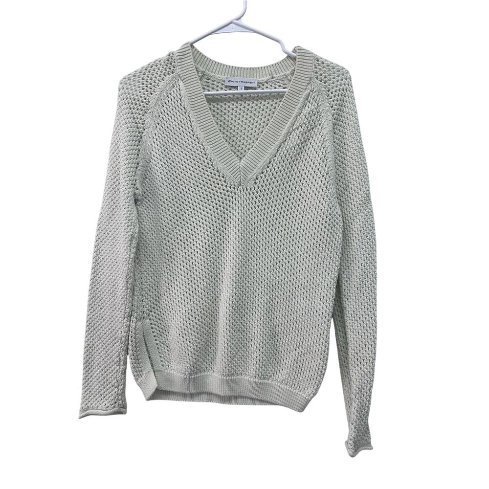 NWOT White + Warren Open Knit V-Neck Sweater - White Size S
